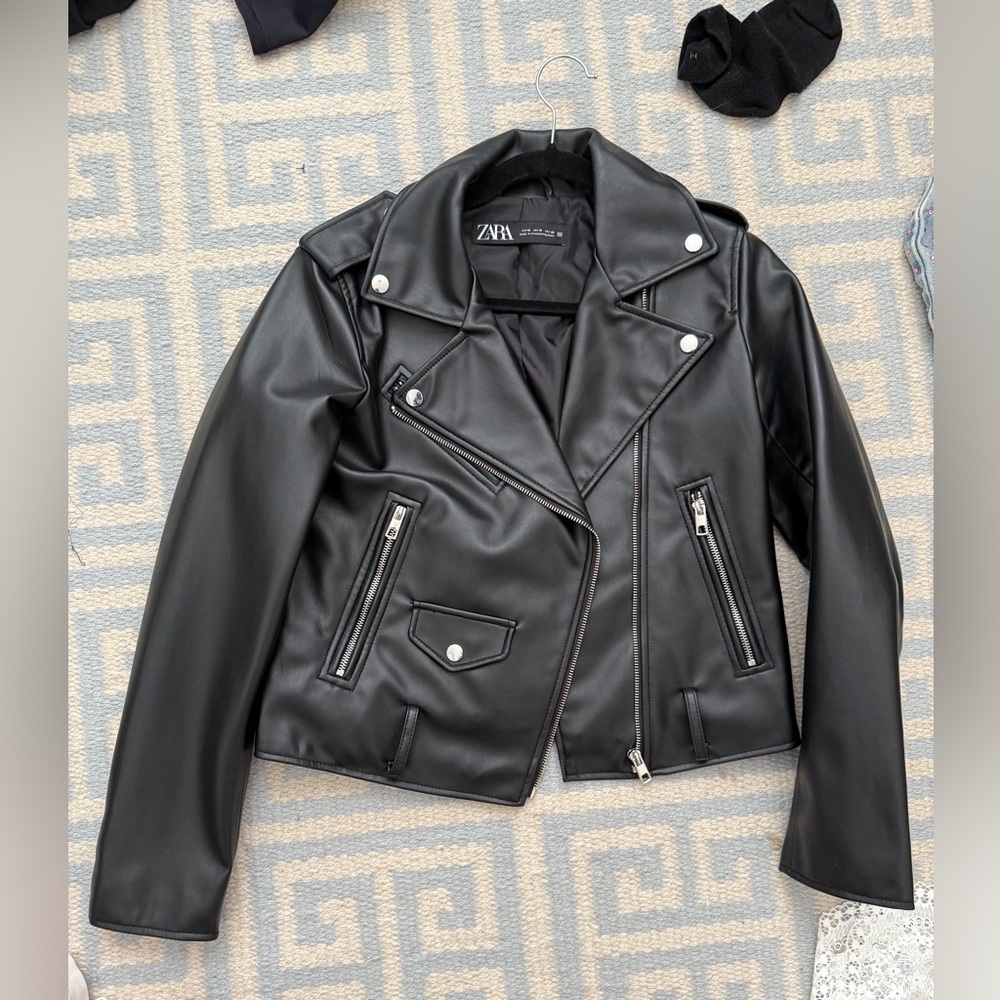 Zara Black Faux Leather Jacket M